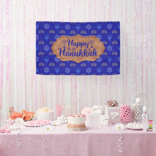 Banderoles Hanoukka Gold Dreidel Star de David Menorah Blue (Fête)