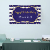 Banderoles Happy 100th Birthday Banner Navy Blue Gold Glitter (Salon professionnel)