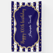 Banderoles Happy 100th Birthday Banner Navy Blue Gold Glitter (Vertical)