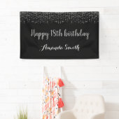 Banderoles Happy 18th Birthday Banner. Black Silver Glitter (En situation)
