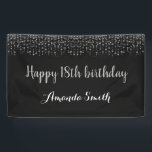 Banderoles Happy 18th Birthday Banner. Black Silver Glitter<br><div class="desc">Happy 18th Birthday Banner for women or man. Black and Silver Glitter Birthday Party Banner. Silver Glitter Confetti. Black and White Stripes. Printable Digital. For further customization,  please click the "Customize it" button and use our design tool to modify this template.</div>