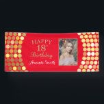Banderoles Happy 18th Birthday Banner Red and Gold Photo<br><div class="desc">Happy 18th Birthday Banner for women or man. Red and Gold Birthday Party Banner. Gold Glitter Confetti. Les Frères noirs et blancs. Printable Digital. For further customization,  please click the "Customize it" button and use our design tool to modify this template.</div>