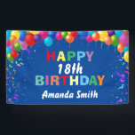 Banderoles Happy 18th Birthday Colorful Balloons Blue<br><div class="desc">Happy 18th Birthday Colorful Balloons Confetti Blue Banner. For further customization,  please click the "Customize it" button and use our design tool to modify this template.</div>