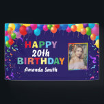 Banderoles Happy 20th Birthday Colorful Balloons Navy Blue<br><div class="desc">Happy 20th Birthday Colorful Balloons Confetti Navy Blue Photo Banner. For further customization,  please click the "Customize it" button and use our design tool to modify this template.</div>