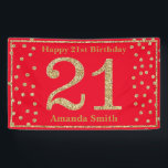 Banderoles Happy 21st Birthday Banner Red and Gold Glitter<br><div class="desc">Happy 21st Birthday Banner Red and Gold Glitter Confetti. Printable Digital. For further customization,  please click the "Customize it" button and use our design tool to modify this template.</div>