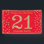 Banderoles Happy 21st Birthday Banner Red and Gold Glitter<br><div class="desc">Happy 21st Birthday Banner Red and Gold Glitter Confetti. Printable Digital. For further customization,  please click the "Customize it" button and use our design tool to modify this template.</div>