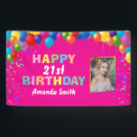 Banderoles Happy 21st Birthday Colorful Balloons Hot Pink<br><div class="desc">Happy 21st Birthday Colorful Balloons Confetti Hot Pink Photo Banner. For further customization,  please click the "Customize it" button and use our design tool to modify this template.</div>