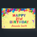 Banderoles Happy 21st Birthday Colorful Balloons Yellow<br><div class="desc">Happy 21st Birthday Colorful Balloons Confetti Yellow Banner. For further customization,  please click the "Customize it" button and use our design tool to modify this template.</div>