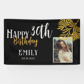 Banderoles Happy 30th Birthday Gold Foliage Photo Backdrop (Horizontal)