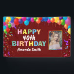 Banderoles Happy 40th Birthday Colorful Balloons Burgundy Red<br><div class="desc">Happy 40th Birthday Colorful Balloons Confetti Burgundy Red Photo Banner. For further customization,  please click the "Customize it" button and use our design tool to modify this template.</div>