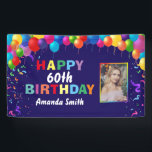 Banderoles Happy 60th Birthday Colorful Balloons Navy Blue<br><div class="desc">Happy 60th Birthday Colorful Balloons Confetti Navy Blue Photo Banner. For further customization,  please click the "Customize it" button and use our design tool to modify this template.</div>