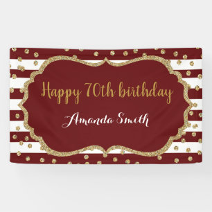 Banderoles Happy 70th Birthday Banner Burgundy Gold Glitter