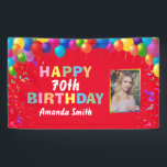 Banderoles Happy 70th Birthday Colorful Balloons Red<br><div class="desc">Happy 70th Birthday Colorful Balloons Confetti Red Photo Banner. For further customization,  please click the "Customize it" button and use our design tool to modify this template.</div>