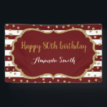 Banderoles Happy 80th Birthday Banner Burgundy Gold Glitter<br><div class="desc">Happy 80th Birthday Banner for women or man. Burgundy and Gold Birthday Party Banner. Gold Glitter Confetti. Burgundy and White Stripes. Printable Digital. For further customization,  please click the "Customize it" button and use our design tool to modify this template.</div>