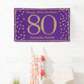 Banderoles Happy 80th Birthday Banner Purple and Gold Glitter (En situation)