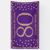 Banderoles Happy 80th Birthday Banner Purple and Gold Glitter (Vertical)