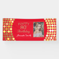Happy 80th Birthday Banner Red and Gold Photo