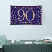 Banderoles Happy 90th Birthday Banner Navy Blue Gold Glitter (Salon professionnel)