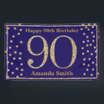 Banderoles Happy 90th Birthday Banner Navy Blue Gold Glitter<br><div class="desc">Happy 90th Birthday Banner Navy Blue and Gold Glitter Confetti. Printable Digital. For further customization,  please click the "Customize it" button and use our design tool to modify this template.</div>