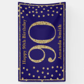 Banderoles Happy 90th Birthday Banner Navy Blue Gold Glitter (Vertical)