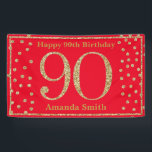 Banderoles Happy 90th Birthday Banner Red and Gold Glitter<br><div class="desc">Happy 90th Birthday Banner Red and Gold Glitter Confetti. Printable Digital. For further customization,  please click the "Customize it" button and use our design tool to modify this template.</div>