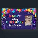Banderoles Happy 90th Birthday Colorful Balloons Navy Blue<br><div class="desc">Happy 90th Birthday Colorful Balloons Confetti Navy Blue Photo Banner. For further customization,  please click the "Customize it" button and use our design tool to modify this template.</div>
