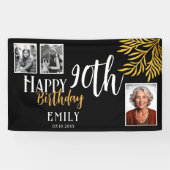 Banderoles Happy 90th Birthday Gold Foliage 3 Photo Backdrop (Horizontal)