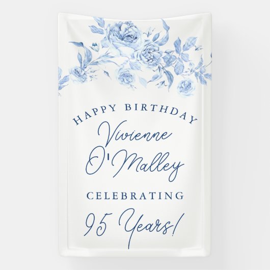 Banderoles Happy Birthday Banner 95th Blue Floral Template (Verticale)