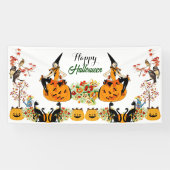 Banderoles Happy Halloween Bewitching Chat noir Citrouille d' (Horizontal)