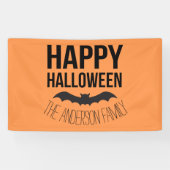 Banderoles Happy Halloween chauve avec nom noir (Horizontal)