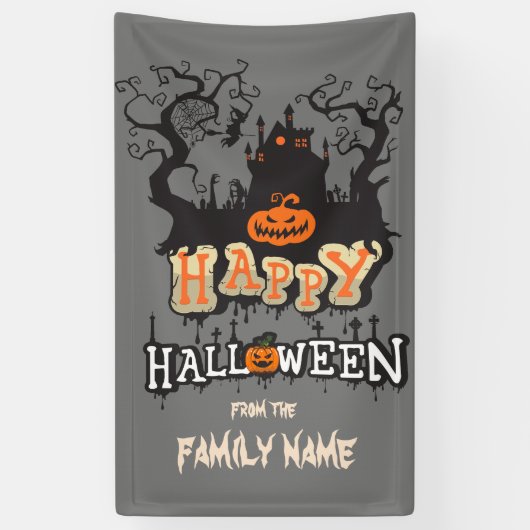Banderoles Happy Halloween Personnalisable Nom de famille Per (Vertical)
