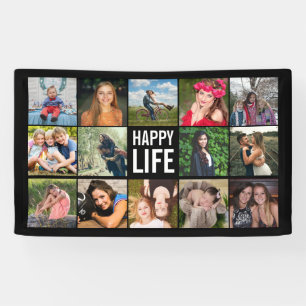 Banderoles Happy Life Photo Collage Black Custom Banner