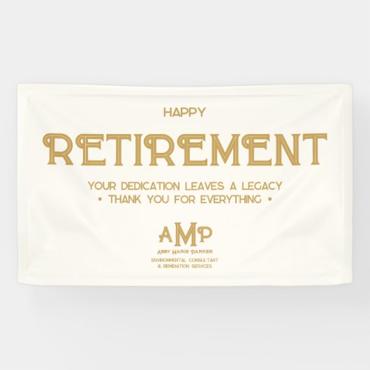 Banderoles Happy Retirement White and Gold Monogram (Horizontal)
