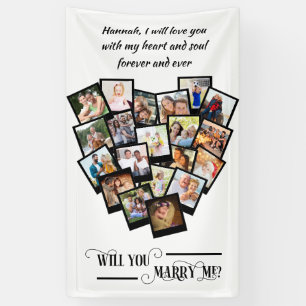 Banderoles Heart Photo Collage Aimer You Marry Me Black White