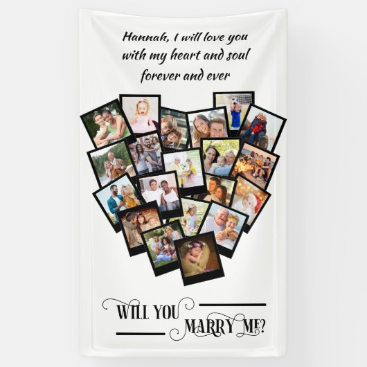 Banderoles Heart Photo Collage Aimer You Marry Me Black White (Vertical)