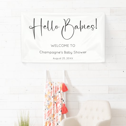 Banderoles Hello Babies Baby shower de script moderne (En situation)