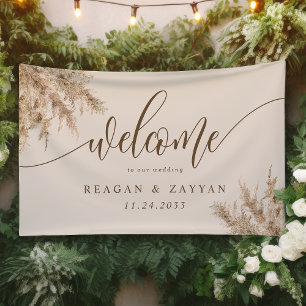 Banderoles Herbe des Pampas Terre Exotique Mariage Bienvenue