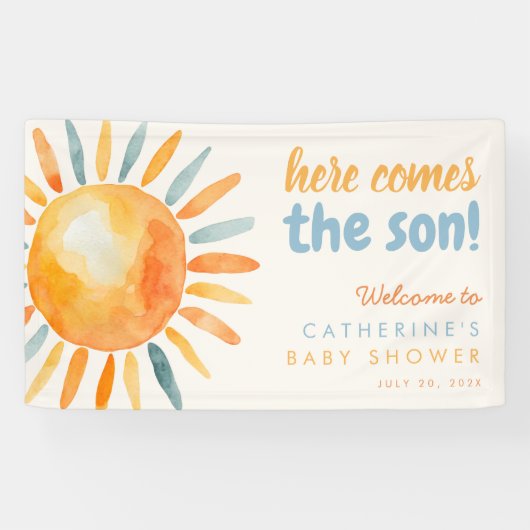 Banderoles Here Comes the SON Boho Baby Shower Banner (Horizontal)