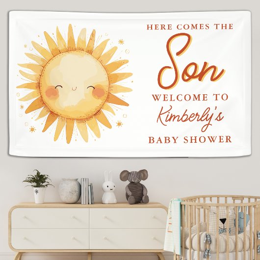 Banderoles Here Comes The Son Boho Cute Welcome Baby Shower