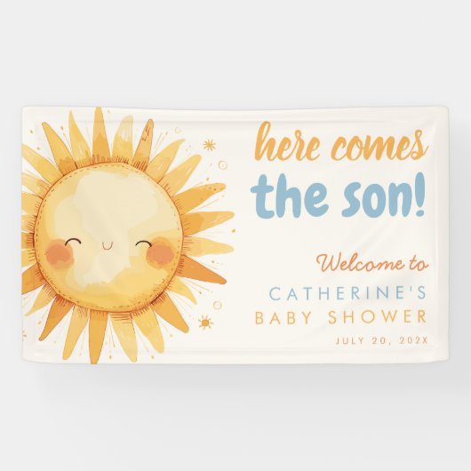 Banderoles Here Comes the SON Sunshine Boho Boy Baby Shower (Horizontal)