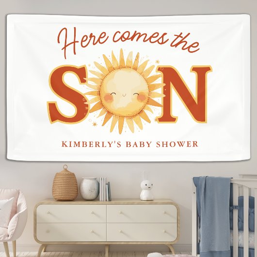 Banderoles Here Comes The Son Sunshine Boho Boy Baby Shower