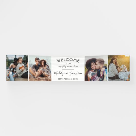 Banderoles Heureusement Jamais Après 4 Photo Mariage Élégant  (Horizontal)