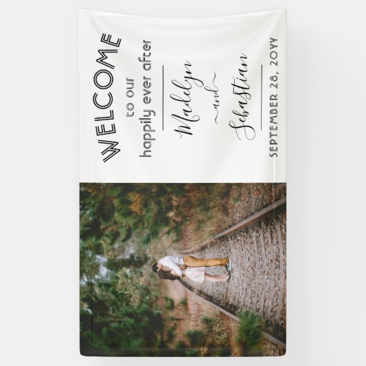 Banderoles Heureux Jamais après un simple Mariage photo Accue (Vertical)