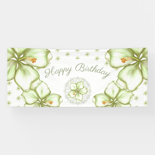 Banderoles Hibiscus & dentelle BLANC (Horizontal)