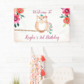 Banderoles Hibou mignon et anniversaire floral rose (En situation)