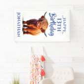 Banderoles Highland Cow Blue Joyeux anniversaire (En situation)