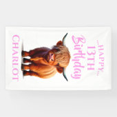 Banderoles Highland Cow Rose Joyeux anniversaire (Horizontal)