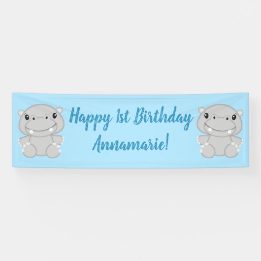 Banderoles Hippo Anniversaire bleu (Horizontal)