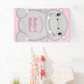 Banderoles Hippo Baby shower rose (En situation)
