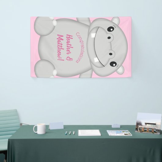 Banderoles Hippo Baby shower rose (Salon professionnel)